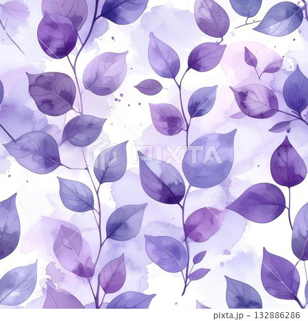 背景素材_水彩画風 葉っぱのイラスト（紫） 132886286