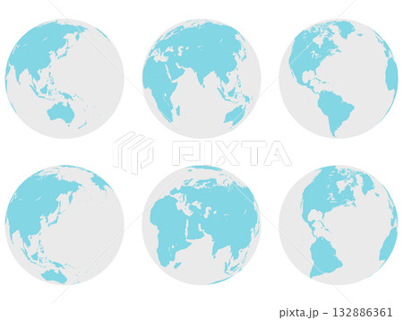 シンプルな地球のイラストセット シンプルな地球のイラストセット 132886361