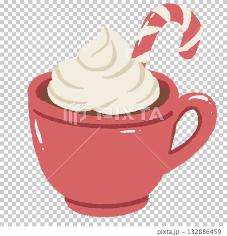 Cozy red mug of hot chocolate with whipped cream and candy cane hand drawn festive drink clipart for winter cafe Christmas and cozy bookshop designs Cozy red mug of hot chocolate with whipped cream and candy cane hand drawn festive drink clipart for winter cafe Christmas and cozy bookshop designs 132886459