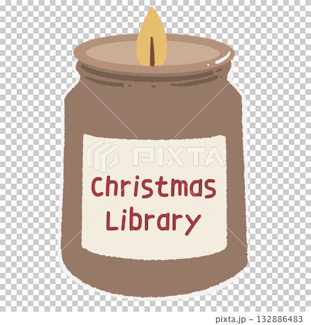 Cozy Christmas candle jar illustration labeled Christmas Library hand drawn festive clipart for book lovers holiday decor and winter stationery designs Cozy Christmas candle jar illustration labeled Christmas Library hand drawn festive clipart for book lovers holiday decor and winter stationery designs 132886483