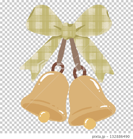 Hand drawn cozy Christmas bells illustration with green plaid ribbon vintage festive clipart for holiday cards decorations wrapping paper and craft designs Hand drawn cozy Christmas bells illustration with green plaid ribbon vintage festive clipart for holiday cards decorations wrapping paper and craft designs 132886490