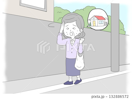 道に迷ったシニア女性2　家　背景 132886572
