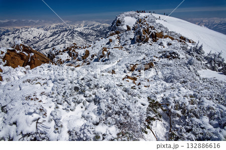 残雪期の至仏山山頂と樹氷 132886616