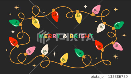Christmas background with colorful Christmas lights. Happy New Year and Merry Christmas card, banner 132886789