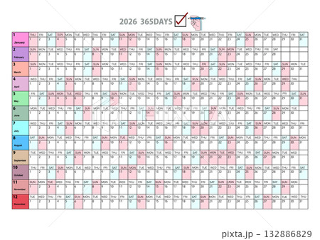 2026年ミニマリスト壁掛けカレンダー：大型印刷可能年間プランナー 132886829