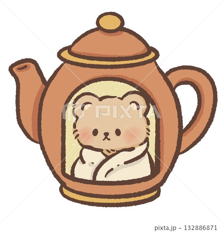 Adorable bear sitting inside teapot cozy kawaii clipart cottagecore tea lover illustration perfect for warm winter designs and cute cafe art Adorable bear sitting inside teapot cozy kawaii clipart cottagecore tea lover illustration perfect for warm winter designs and cute cafe art 132886871