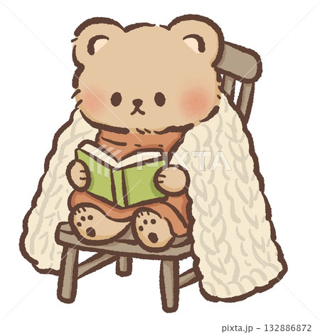 Cute bear reading under warm knitted blanket cozy winter reading clipart for hygge book lover designs and comfy holiday illustrations Cute bear reading under warm knitted blanket cozy winter reading clipart for hygge book lover designs and comfy holiday illustrations 132886872