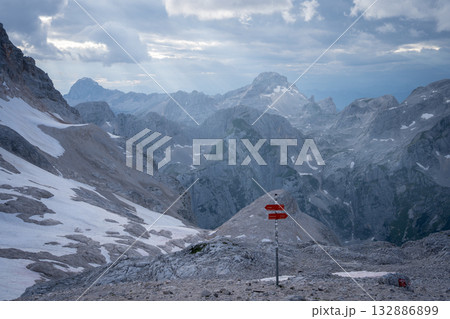 Beautiful alpine scenery with mountains and ridgelines during sunset,Triglav National Park, Slovenia 132886899