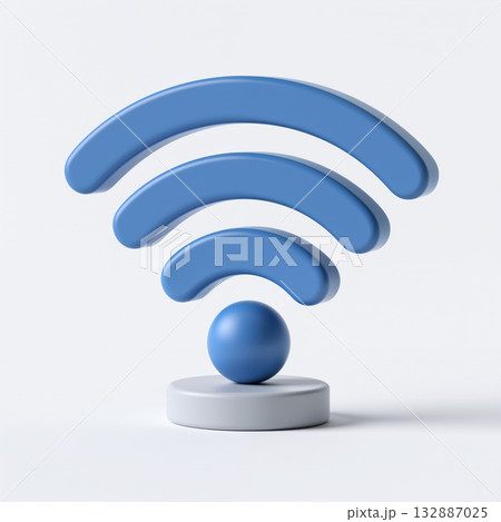 Blue wifi symbol on a white platform and background. 132887025