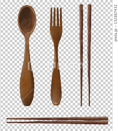 Wooden cutlery set (spoon, fork, chopsticks) Wooden cutlery set (spoon, fork, chopsticks) 132887432