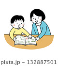 一緒に本を読む親子 132887501