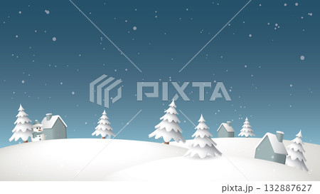 Cute Winter Wonderland covered by snow in Christmas eve graphic illustration have blank space. 132887627