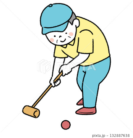 ゲートボールをする男性のイラスト 132887638