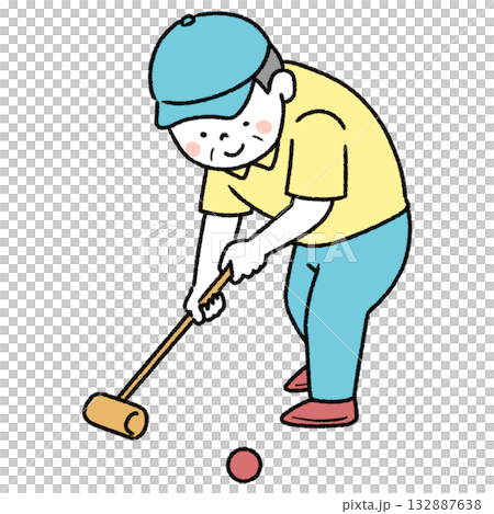 ゲートボールをする男性のイラスト 132887638
