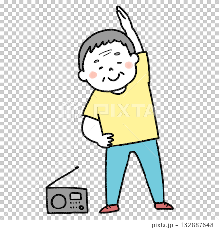 ラジオ体操をする男性のイラスト 132887648