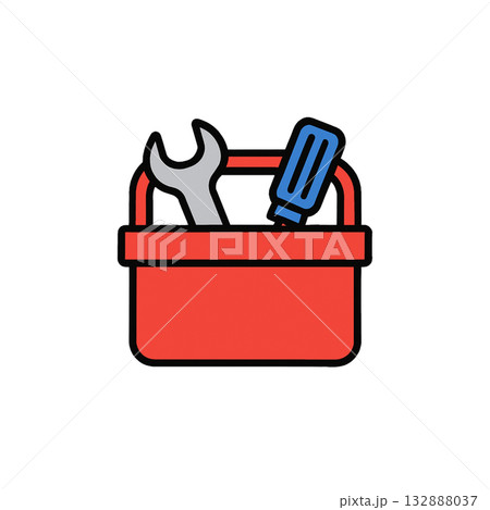赤い工具箱のアイコン|修理・整備・メンテナンスを表すシンプル素材、背景なし、資料作り、イラスト 赤い工具箱のアイコン|修理・整備・メンテナンスを表すシンプル素材、背景なし、資料作り、イラスト 132888037