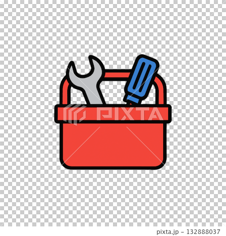 赤い工具箱のアイコン|修理・整備・メンテナンスを表すシンプル素材、背景なし、資料作り、イラスト 赤い工具箱のアイコン|修理・整備・メンテナンスを表すシンプル素材、背景なし、資料作り、イラスト 132888037