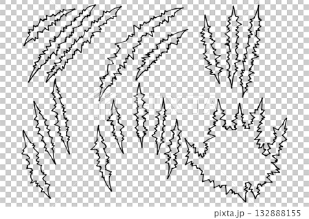 爪痕・傷口・切り傷のベクターセット｜ホラー・アクション・ハロウィンデザイン素材 132888155