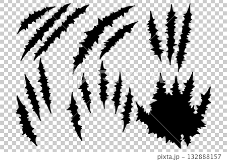 爪痕・傷口・切り傷のベクターセット｜ホラー・アクション・ハロウィンデザイン素材 132888157