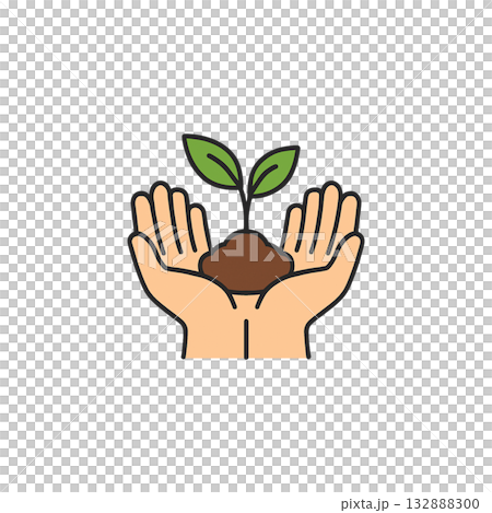 Plant icon sprouting in the palm of your hand | Symbolizing nature conservation, growth, and a sustainable future, no background, illustration 132888300
