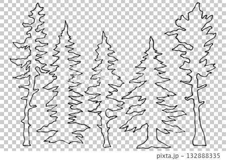 Coniferous tree line drawings and silhouettes set Stained glass style Christmas decoration Vector illustration Coniferous tree line drawings and silhouettes set Stained glass style Christmas decoration Vector illustration 132888335