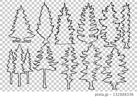針葉樹の線画とシルエットセット 　クリスマスデコレーション ベクターイラスト 132888336