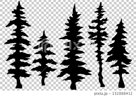 Coniferous tree line drawings and silhouettes set Stained glass style Christmas decoration Vector illustration Coniferous tree line drawings and silhouettes set Stained glass style Christmas decoration Vector illustration 132888412