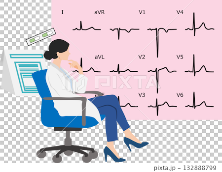 Graphic illustration of interpreting an electrocardiogram 132888799
