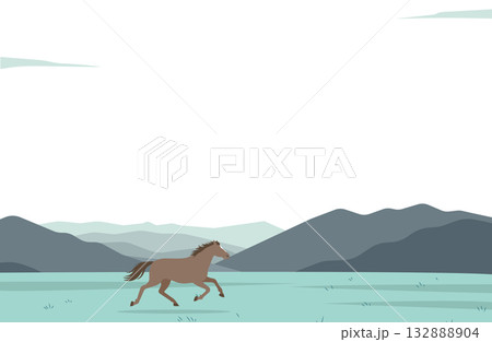 草原を駆ける一頭の馬の背景フレーム 132888904