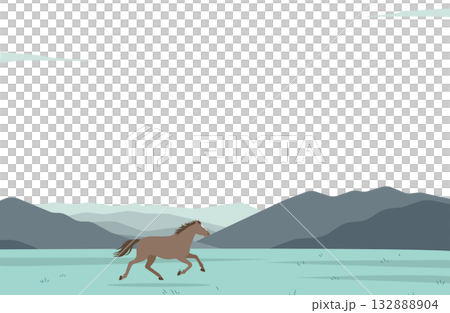 Background frame of a horse galloping through the grassland 132888904
