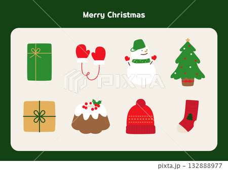 Collection of cute Christmas objects. 132888977