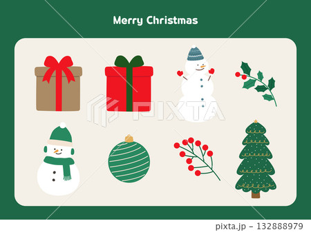 Collection of cute Christmas objects. 132888979