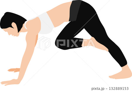 ダイエットする女性のイラスト(ストレッチ・筋トレ)	 132889153