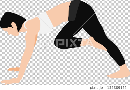 ダイエットする女性のイラスト(ストレッチ・筋トレ)	 132889153