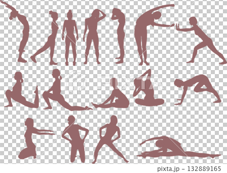 節食女性的插圖(伸展和肌肉訓練) 節食女性的插圖(伸展和肌肉訓練) 132889165