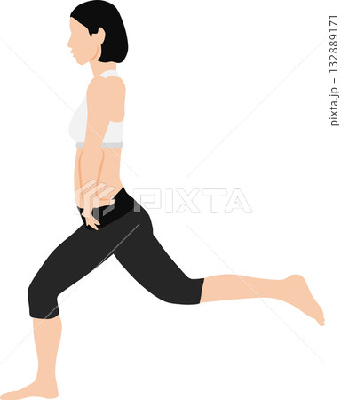 ダイエットする女性のイラスト(ストレッチ・筋トレ)	 132889171