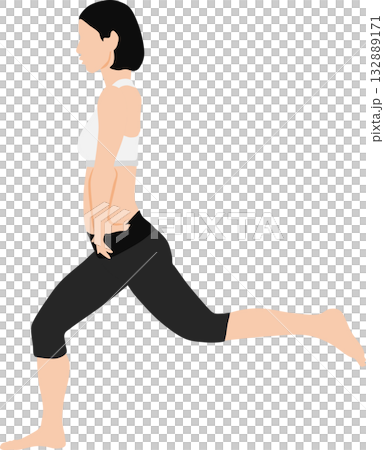 ダイエットする女性のイラスト(ストレッチ・筋トレ)	 132889171