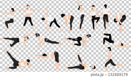 Illustration of a woman on a diet (stretching and muscle training) 132889179