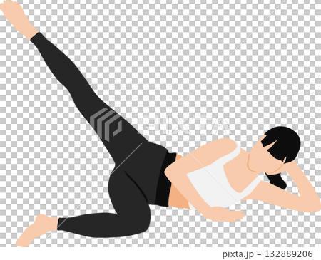 ダイエットする女性のイラスト(ストレッチ・筋トレ) ダイエットする女性のイラスト(ストレッチ・筋トレ) 132889206