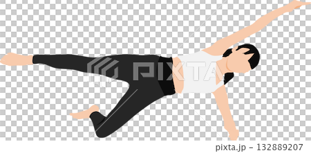 Illustration of a woman on a diet (stretching and muscle training) 132889207