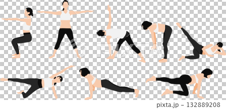 Illustration of a woman on a diet (stretching and muscle training) 132889208