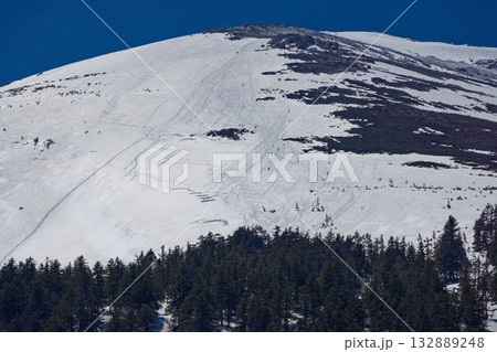 残雪期の尾瀬ヶ原・山ノ鼻から見る至仏山 132889248