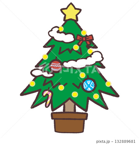 飾り付けたクリスマスツリーのイラスト 132889681