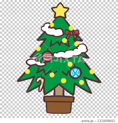 飾り付けたクリスマスツリーのイラスト 132889681
