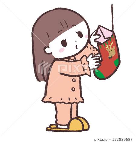 靴下に手紙を入れる女の子のイラスト 132889687