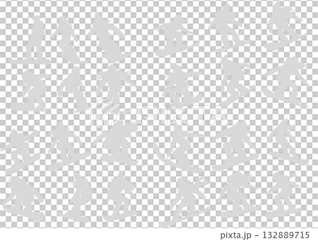 Illustration set of a woman snowboarding on a snowy mountain in winter 132889715