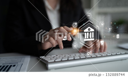 Financial services and digital banking infrastructure network concept Parse Financial services and digital banking infrastructure network concept Parse 132889744