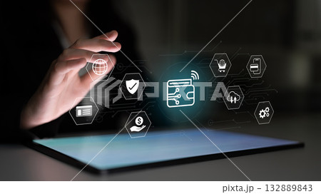 Digital wallet and online payment security system concept Parse 132889843