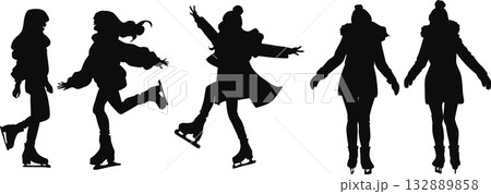 スケートをする女性のイラストセット 132889858