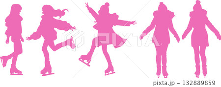 スケートをする女性のイラストセット 132889859